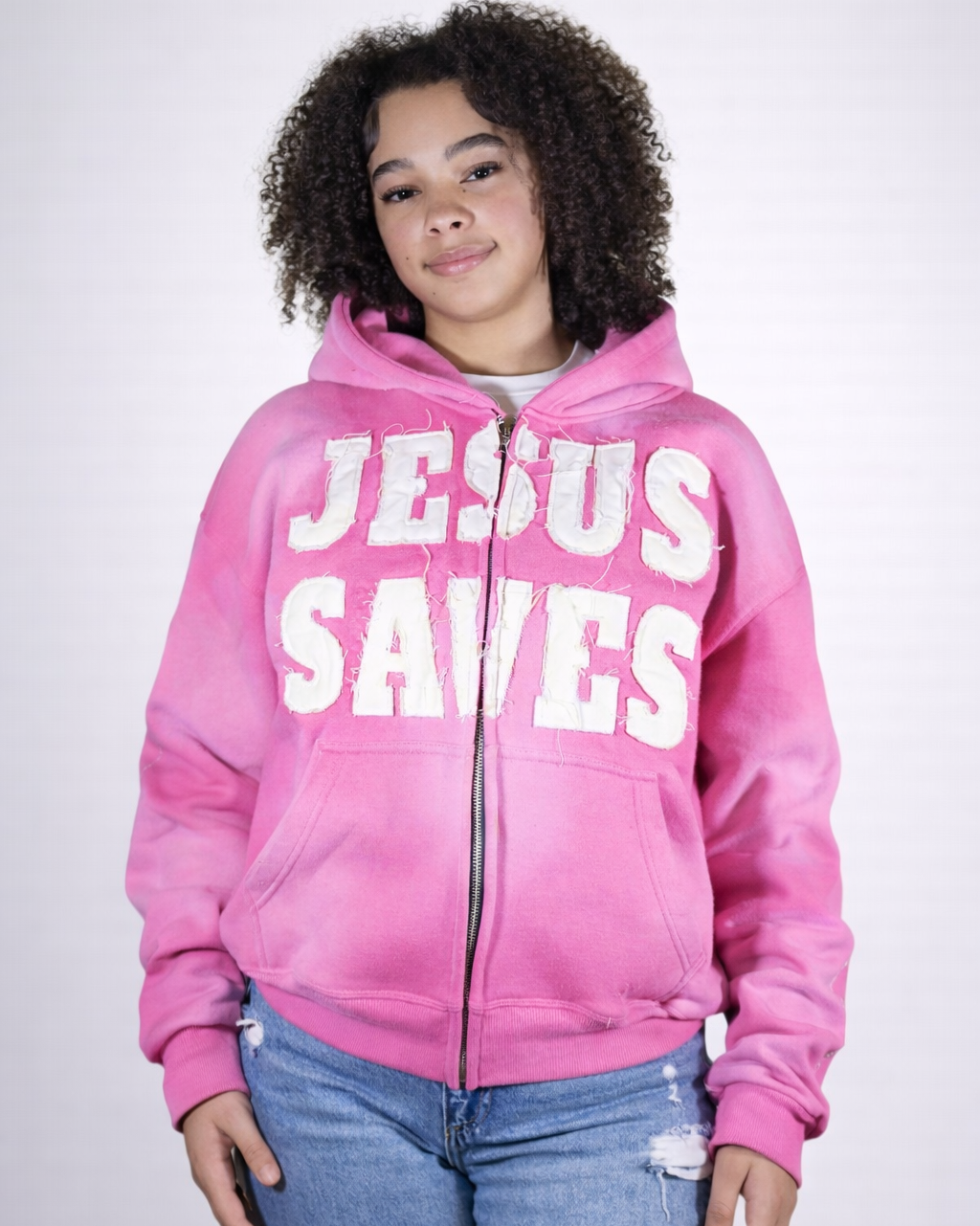 "Luminous Pink" Jesus Saves Zip Up Hoodie