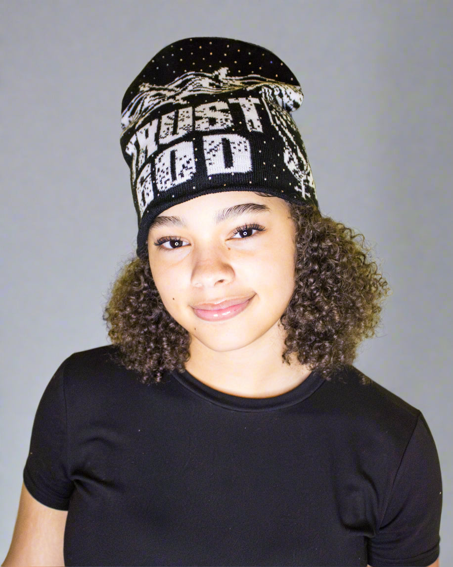 "Ash Black" Trust God Silk Lined Crown Beanie