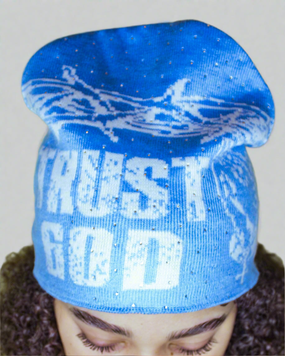 "Azure Blue" Trust God Silk Lined Crown Beanie