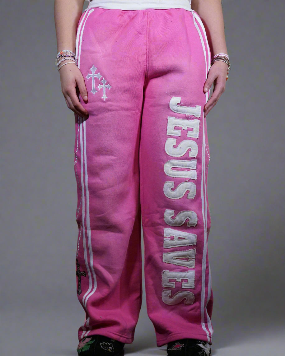 "Luminous Pink" Jesus Saves Sweatpants